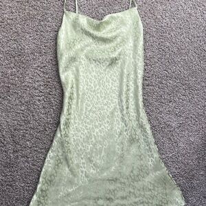 Green Leopard Satin Slip Dress